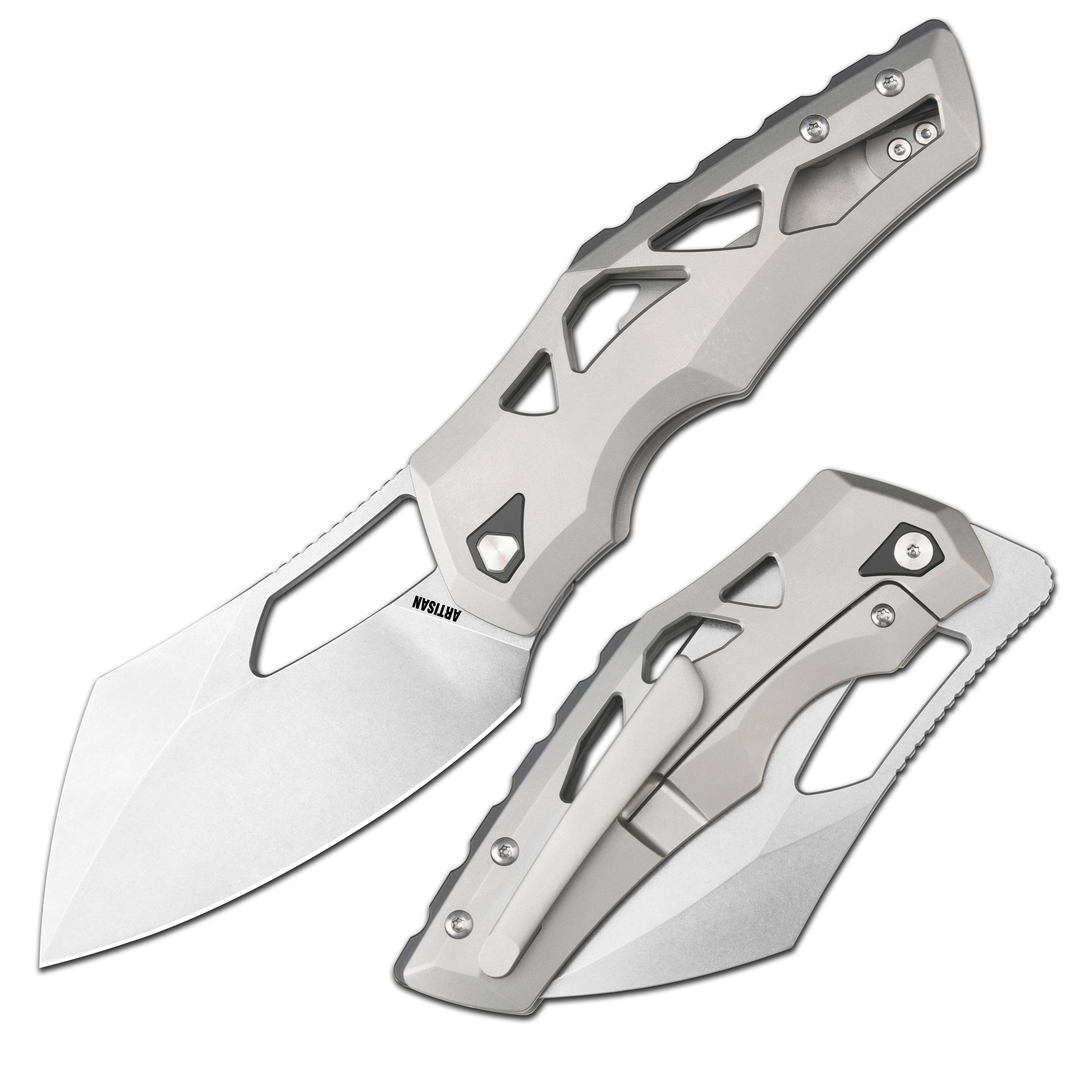 Artisan Cutlery Tortoise Frame Lock Knife Grey Titanium Handle (3.7'' Stone Wash S35vn Blade) 1884g-bk - artisan cutlery