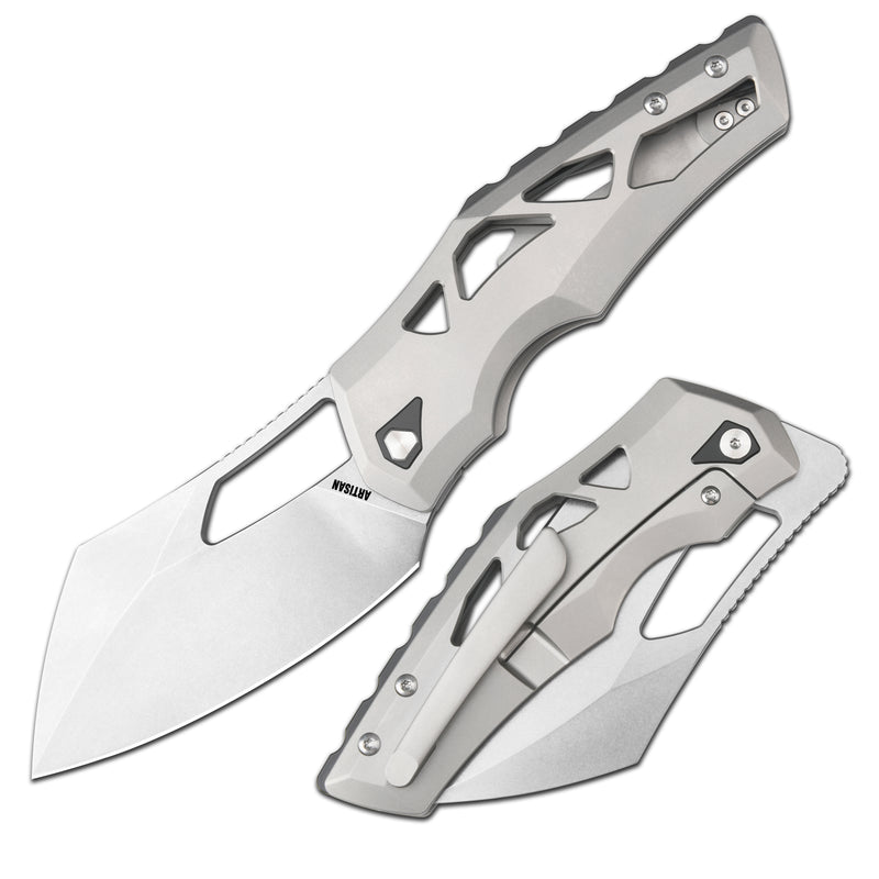 Artisan Cutlery Tortoise Frame Lock Knife Grey Titanium Handle (3.7'' Stone Wash S35VN Blade) 1884G-BK