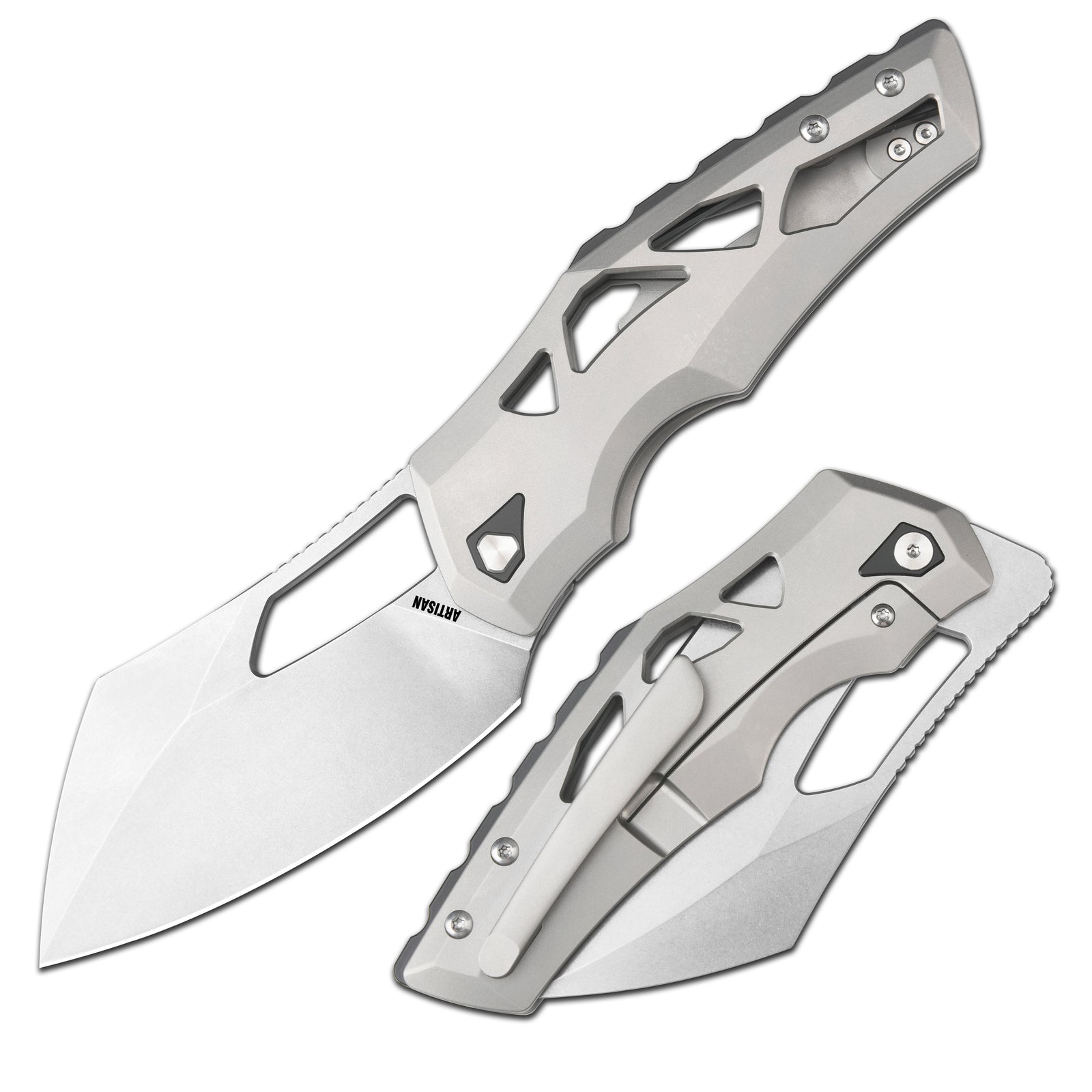 Artisan Cutlery Tortoise 1884G S35VN Steel Blade Titanium Handle Folding Knives Grey