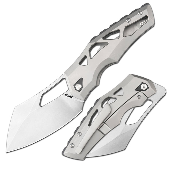 Artisan Cutlery Tortoise 1884G S35VN Steel Blade Titanium Handle Folding Knives Grey