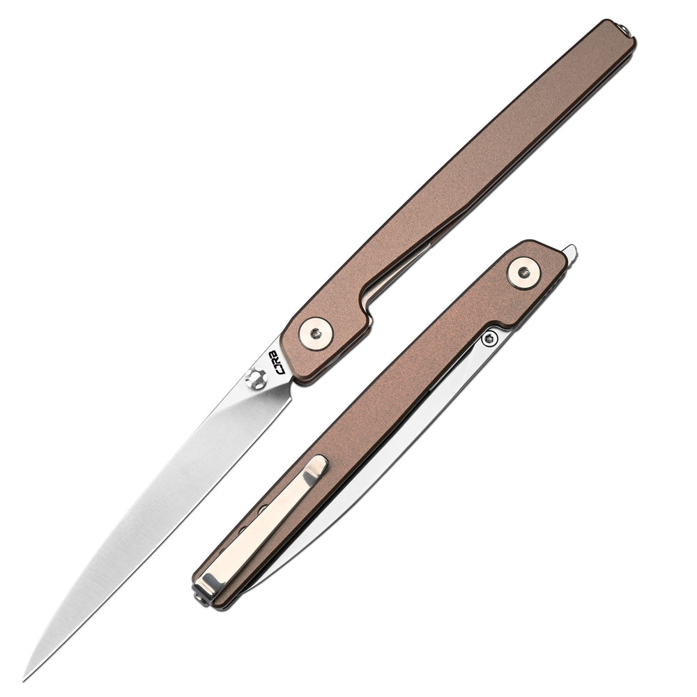 CJRB Lanky Liner Lock Front Flipper Knife Blue Champagne Handle (3.58'' Sand Polish AR-RPM9 Blade) J1965-CP