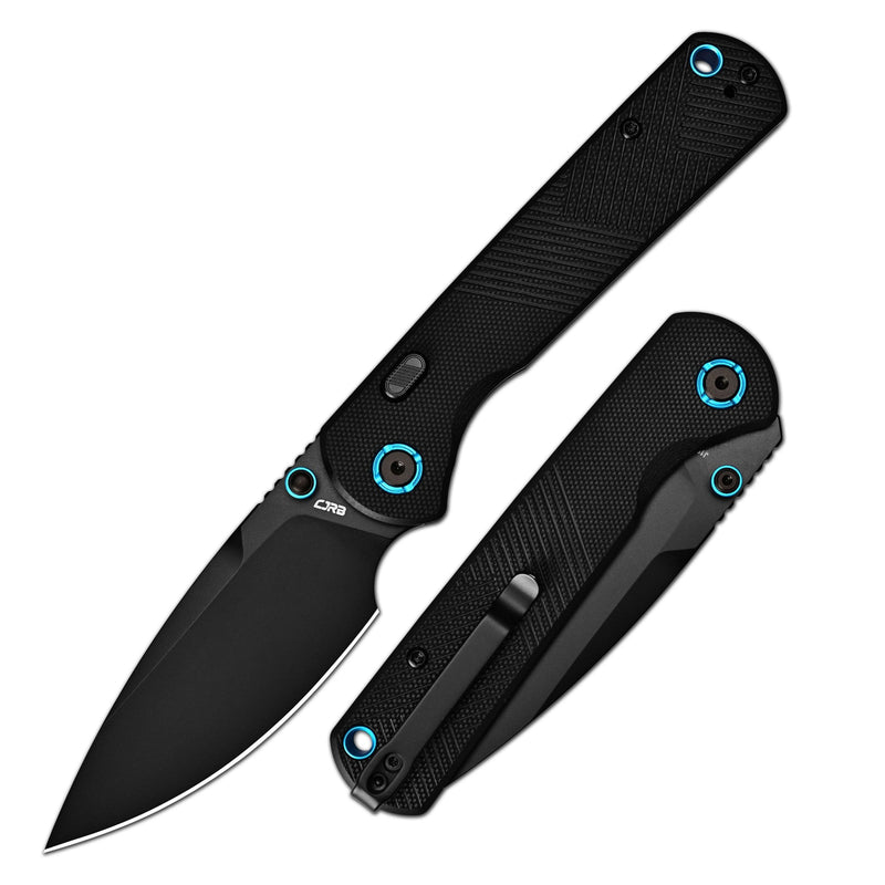 CJRB Latitude Thumb Stud & Top Liner Lock EDC Knife Black CNC G10 Textured Handle(3.47'' AR-RPM9 Steel Black PVD Coating Blade) J1975-BBK