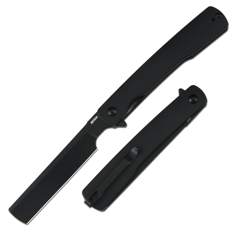 ArtisanCutlery Orthodox V2 Flipper & Liner Lock Knife Black G10 Handle (3.54'' Black PVD Coating AR-RPM9 Blade) 1883P-BBK
