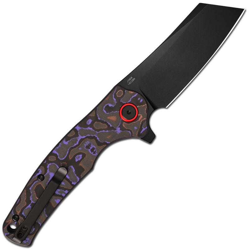 CJRB Crag Flipper & Liner Lock Folding Knife Purple Fat Carbon Handle (3.43'' 14C28N Steel Black PVD Coating Blade) J1904-PUCF (Exclusive)