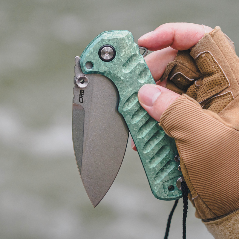 CJRB Tundra Flipper &Thumb Stud & Locking Pin & Frame Lock Tatical Knife Crystal Titanium Handle (3.78'' Stone Wash CPM S35VN Blade) J1966G-CGN (Limited Edition)