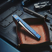 CJRB Lanky Thumb Stud & Front Flipper Liner Lock EDC Knife Titanium Damascus Handle Steel Clip(3.58'' CPM S90V Mirror Polish Blade) J1965G-TDB