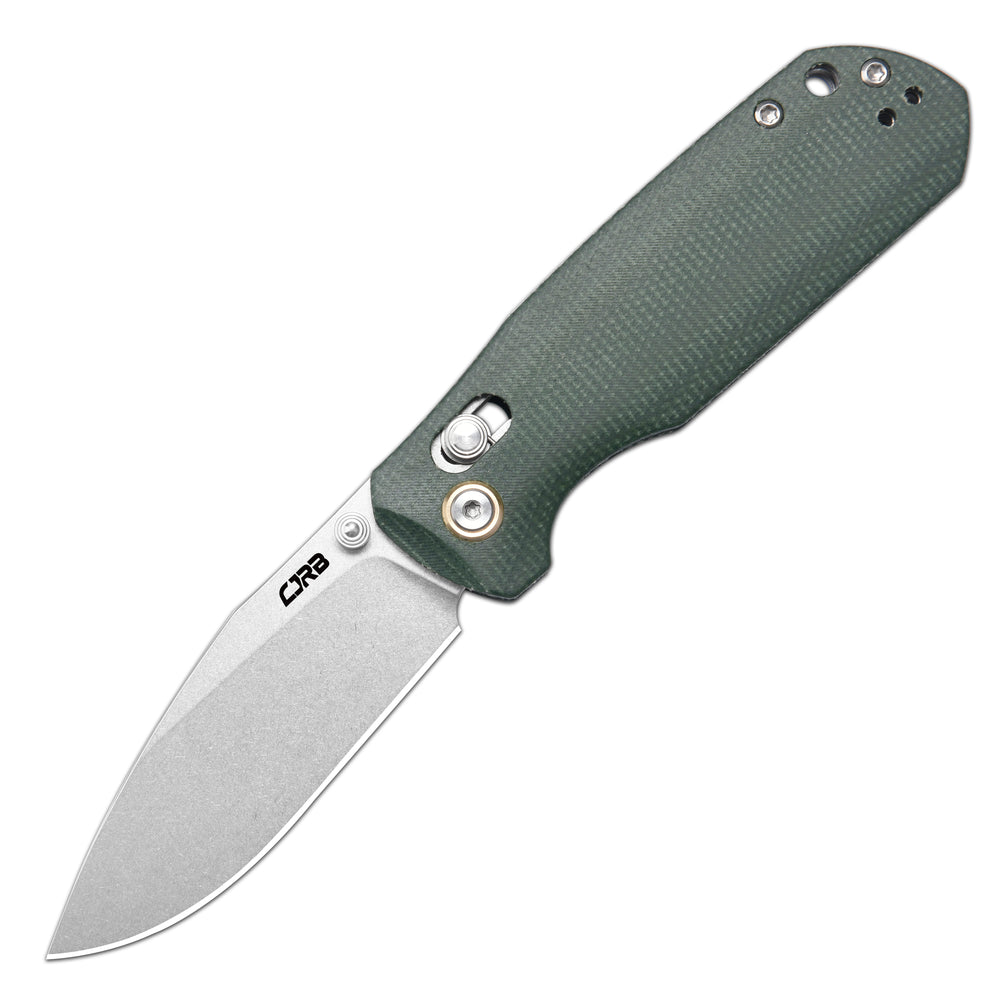 CJRB Maximal Crossbar Lock Knife Green Micarta Handle (2.95'' Stone Wash AR-RPM9 Blade) J1954-MGN