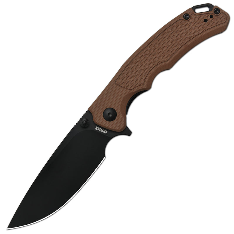ArtisanCutlery Tradition V2 Liner Lock Knife Brown G10 Handle (3.58'' Black PVD Coating AR-RPM9 Blade) 1702M-BBN