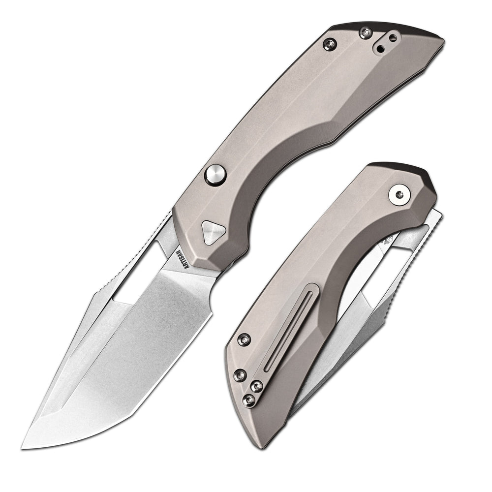 ArtisanCutlery Mousebird Thumb Hole Top Liner Lock EDC Knife Titanium Handle Titanium Clip(3'' S35VN Stone Wash Blade ) 1889G-GY