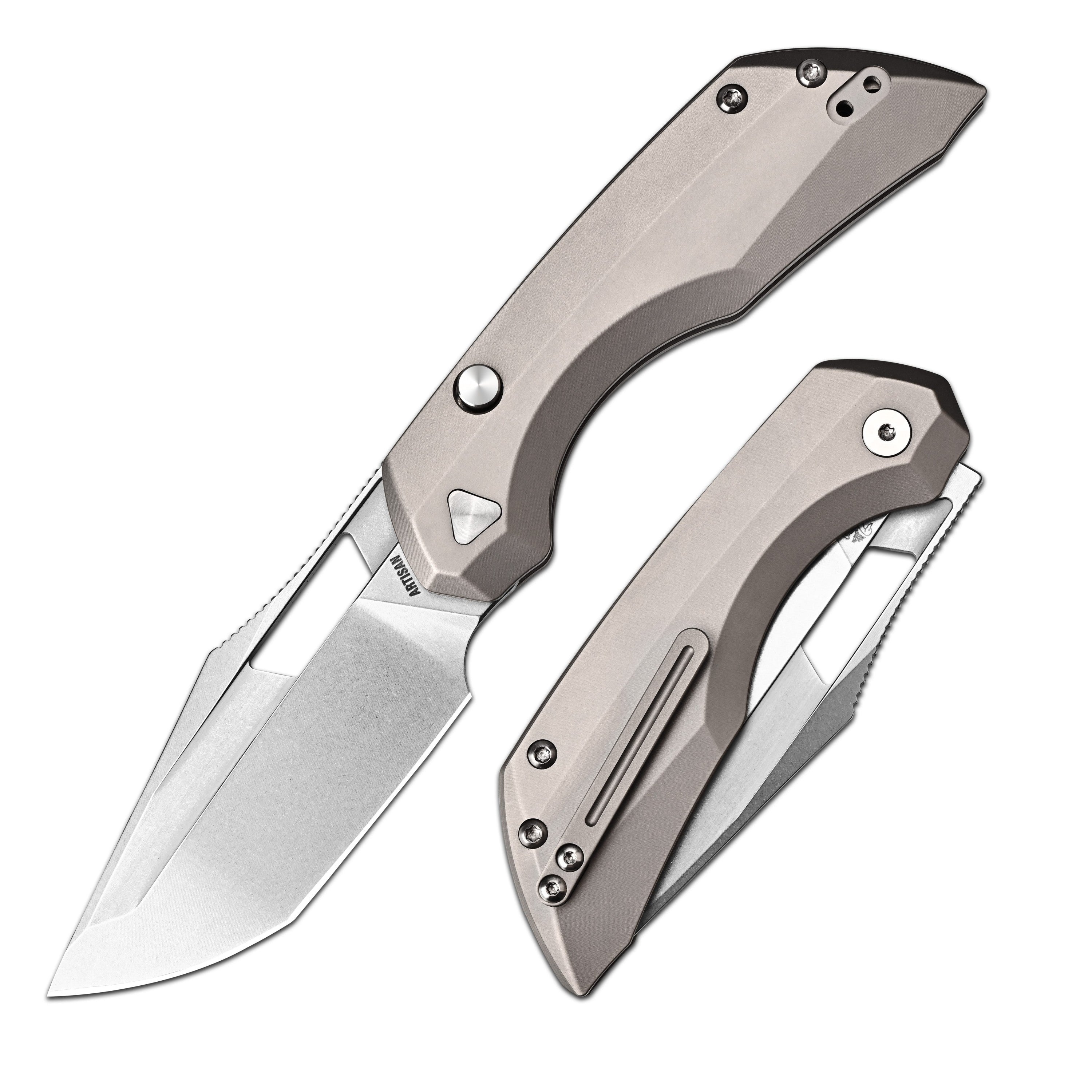 ArtisanCutlery Mousebird Thumb Hole Top Liner lock Lock EDC Knife Titanium Handle Titanium Clip(3'' S35VN Stone Wash Blade ) 1889G-GY