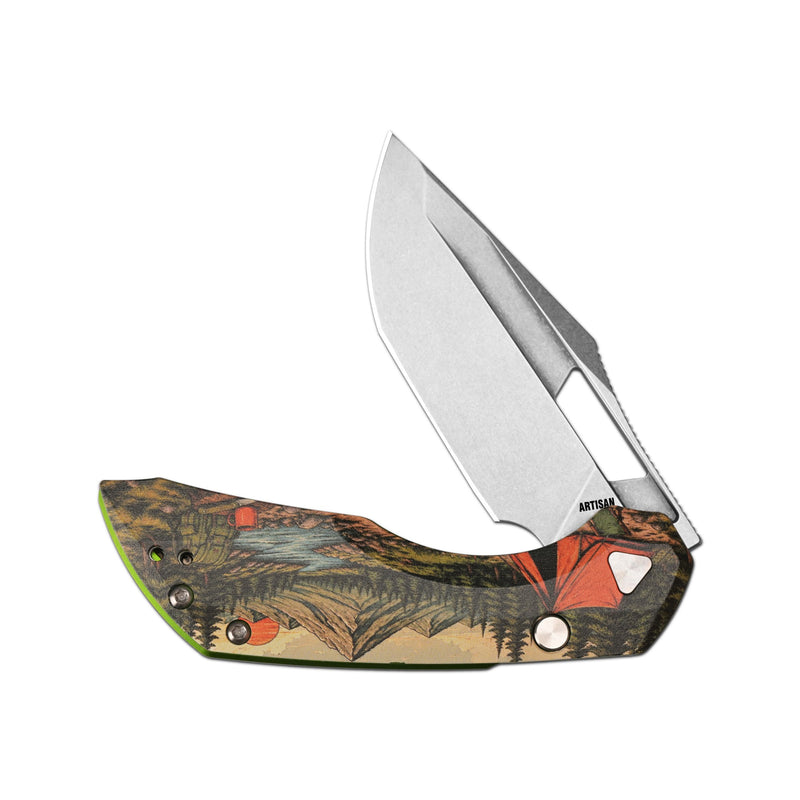 ArtisanCutlery Mousebird Thumb Hole Top Liner Lock EDC Knife 7075-T6 Aluminum Handle Titanium Clip(3'' N690 Stone Wash Blade ) 1889G-SAL