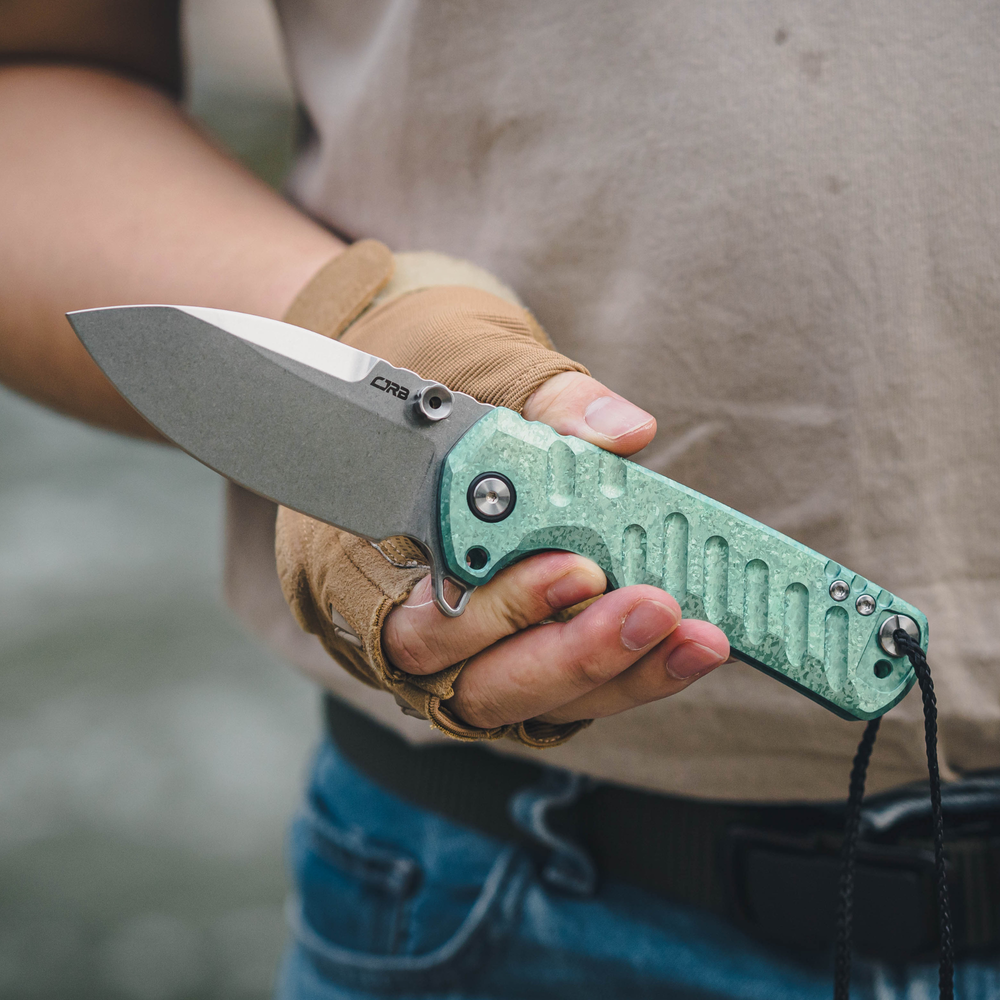 CJRB Tundra Flipper &Thumb Stud & Locking Pin & Frame Lock Tatical Knife Crystal Titanium Handle (3.78'' Stone Wash CPM S35VN Blade) J1966G-CGN (Limited Edition)