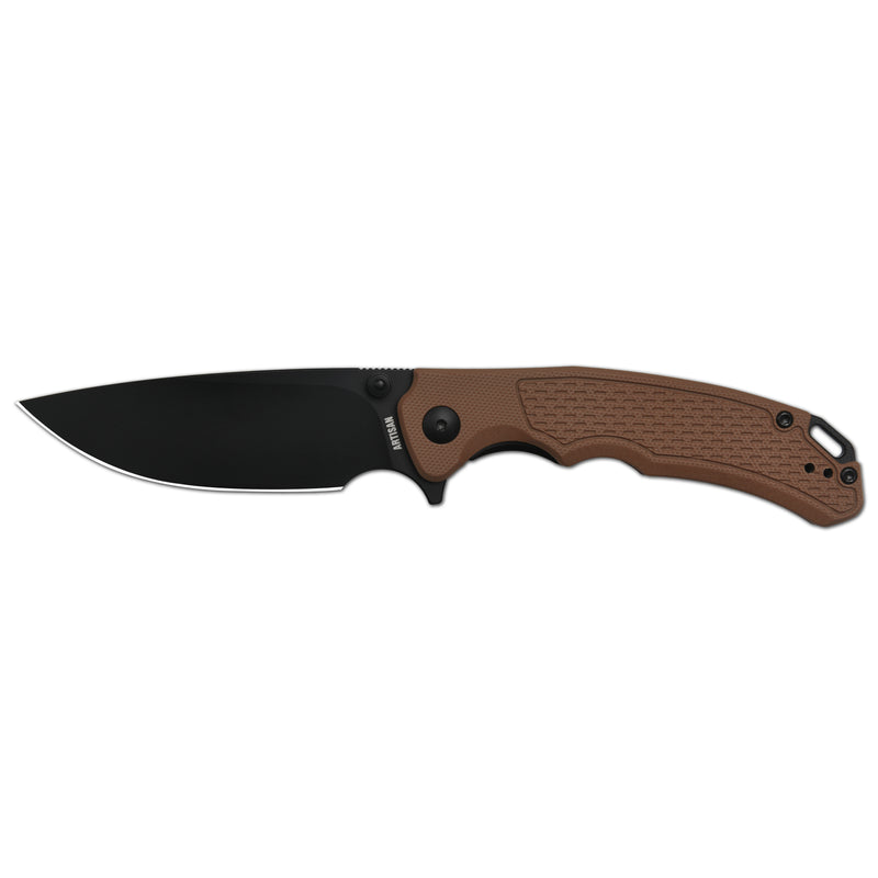ArtisanCutlery Tradition V2 Liner Lock Knife Brown G10 Handle (3.58'' Black PVD Coating AR-RPM9 Blade) 1702M-BBN