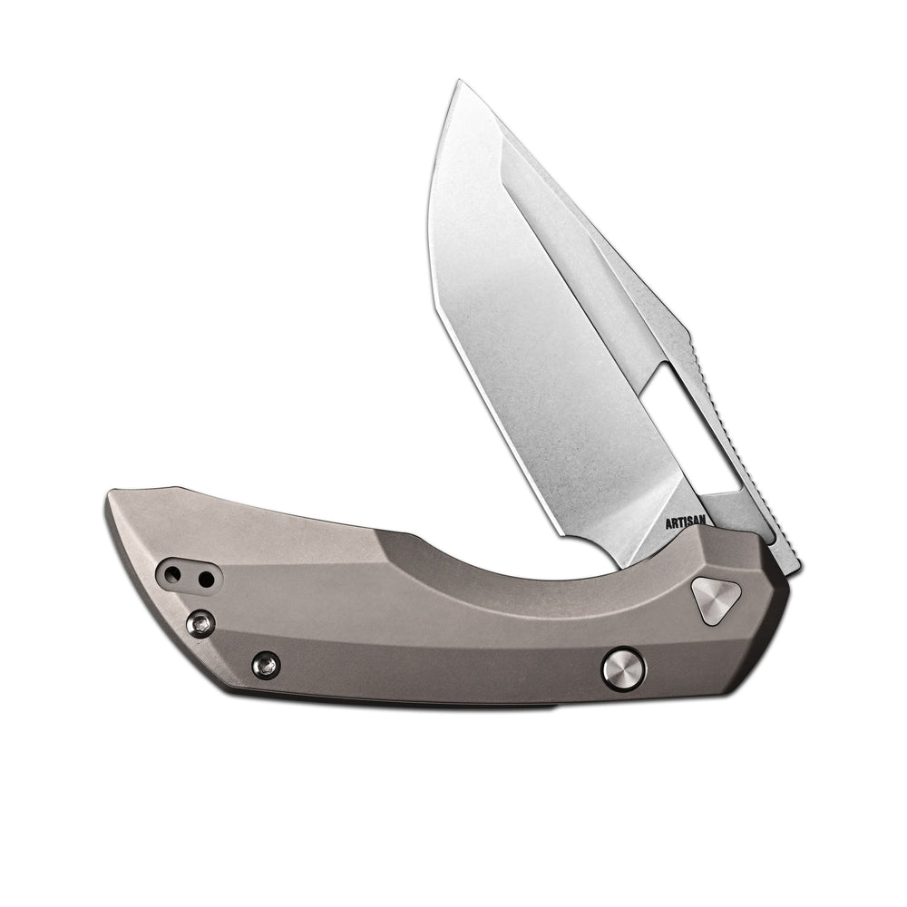 ArtisanCutlery Mousebird Thumb Hole Top Liner Lock EDC Knife Titanium Handle Titanium Clip(3'' S35VN Stone Wash Blade ) 1889G-GY