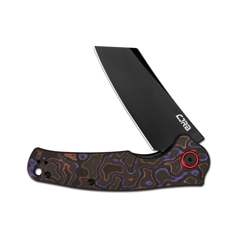CJRB Crag Flipper & Liner Lock Folding Knife Purple Fat Carbon Handle (3.43'' 14C28N Steel Black PVD Coating Blade) J1904-PUCF (Exclusive)