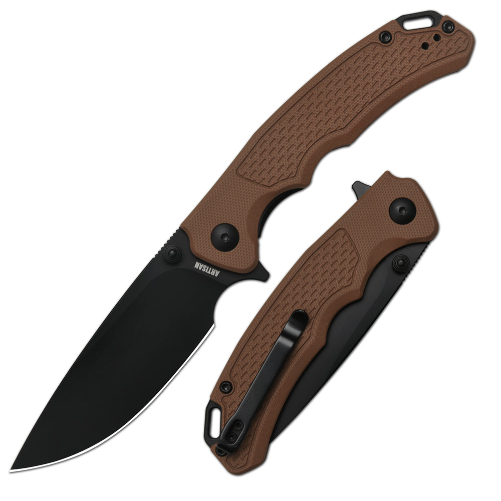 ArtisanCutlery Tradition V2 Liner Lock Knife Brown G10 Handle (3.58'' Black PVD Coating AR-RPM9 Blade) 1702M-BBN