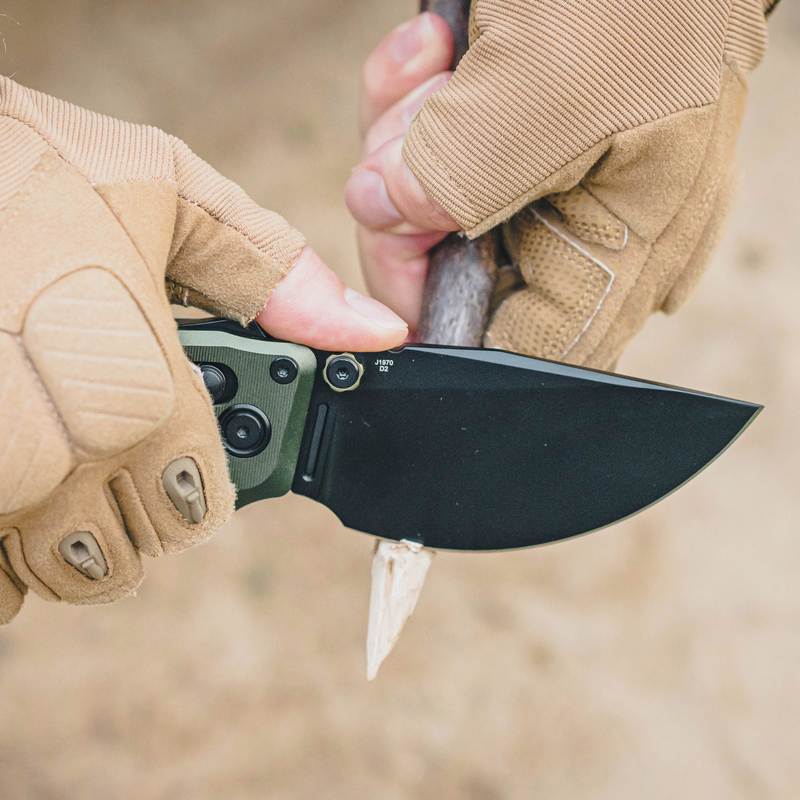 CJRB Doubletap Thumb Stud & Recoil Lock V2 Tatical Knife Green 7075-T6 Aluminum Handle(3.86'' D2 Black PVD Coating Blade) J1970-BAL (Exclusive)