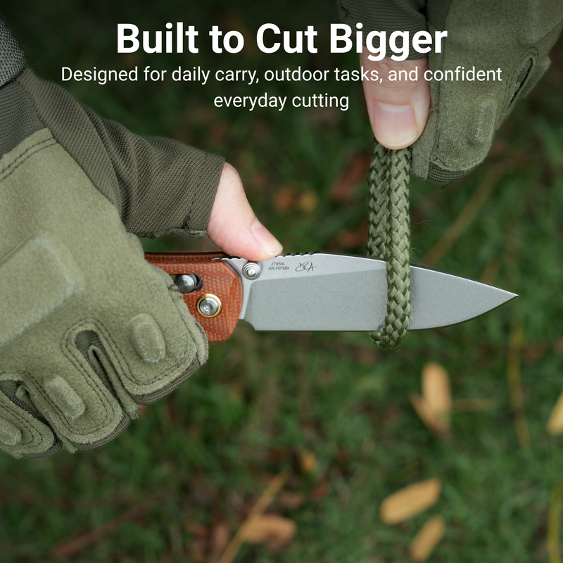 CJRB Mega Maximal Thumb Stud & Crossbar Lock Knife Brown Micarta Handle(3.43'' AR-RPM9 Steel Stone Wash Blade) J1954L-BN
