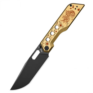 Pre-order | Artisan Cutlery Beest Liner Lock Front Flipper&Thumbs Hole Knife Gold Aluminum Handle (3.65'' Black PVD Coating AR-SFII Blade) 1878P-GL