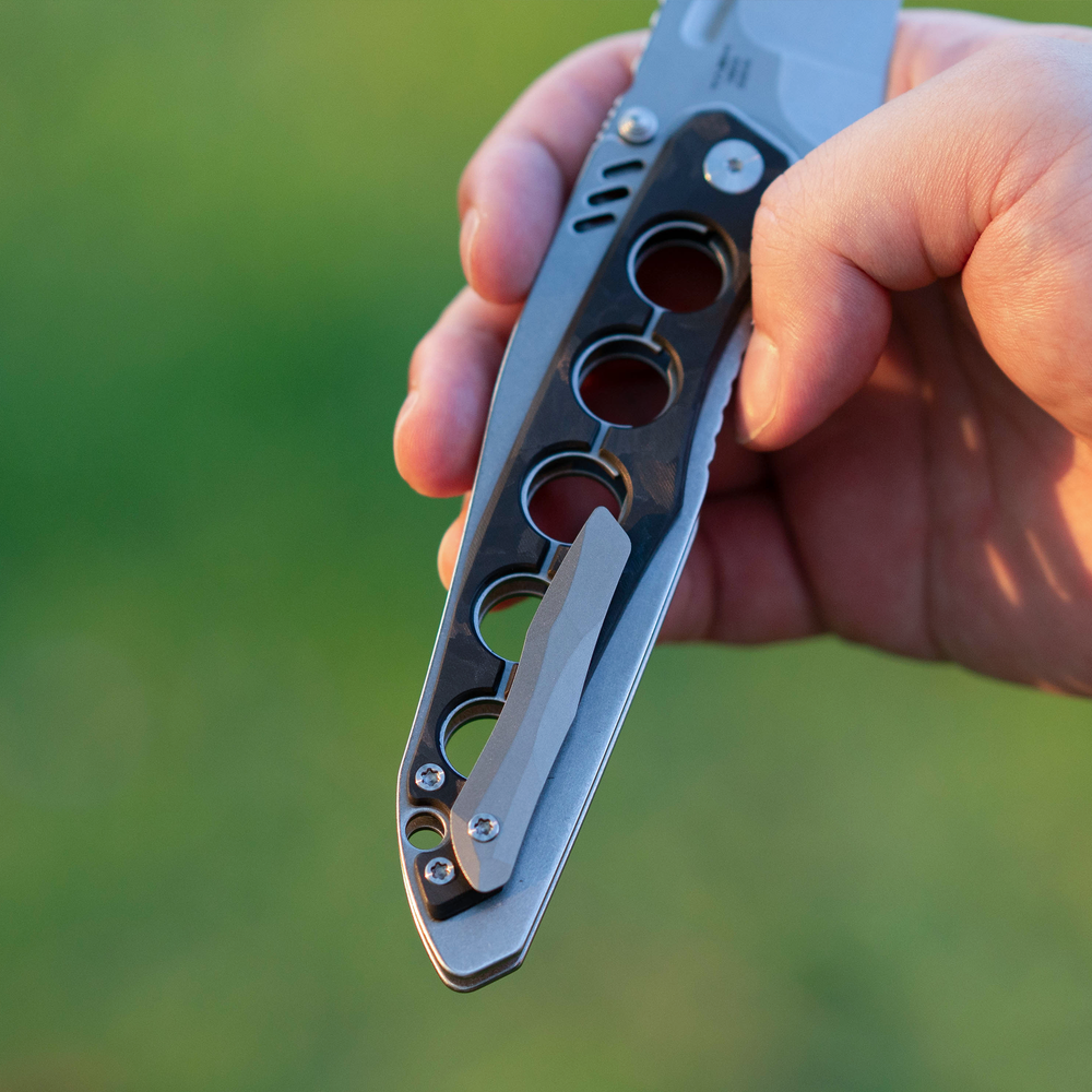ArtisanCutlery Sudden Flipper & Liner Lock Tactical EDC Folding Knife Carbon Fiber & Steel Handle (4.17" S35VN Steel Stonewash Blade) 1890G-CF