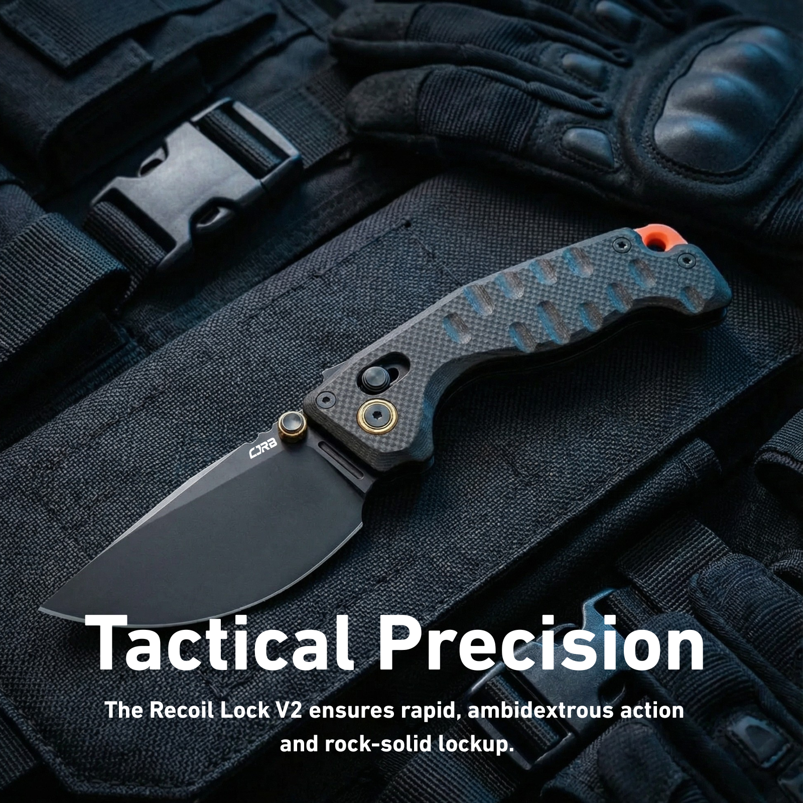 CJRB Doubletap Thumb Stud & Recoil Lock V2 Tatical Knife Black G10 Handle(3.86'' D2 Black PVD Coating Blade) J1970-BBK