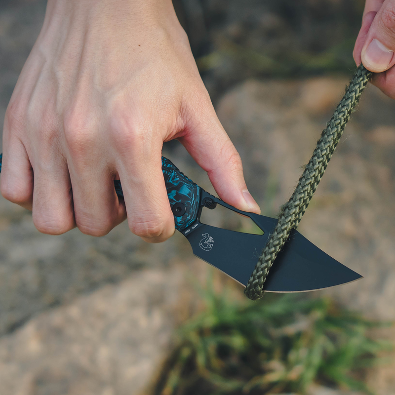 ArtisanCutlery Dark Wing Thumb Hole & Front Flipper Top Liner Lock EDC Knife Carbon Fiber(Glow in the dark) Handle(3.63'' CPM S90V Black PVD Coating Blade ) 1887G-GDBU