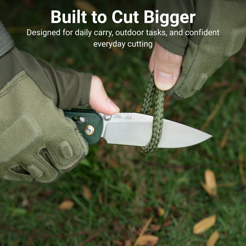 CJRB Mega Maximal Thumb Stud & Crossbar Lock Knife Green Micarta Handle(3.43'' AR-RPM9 Steel Stone Wash Blade) J1954L-MGN