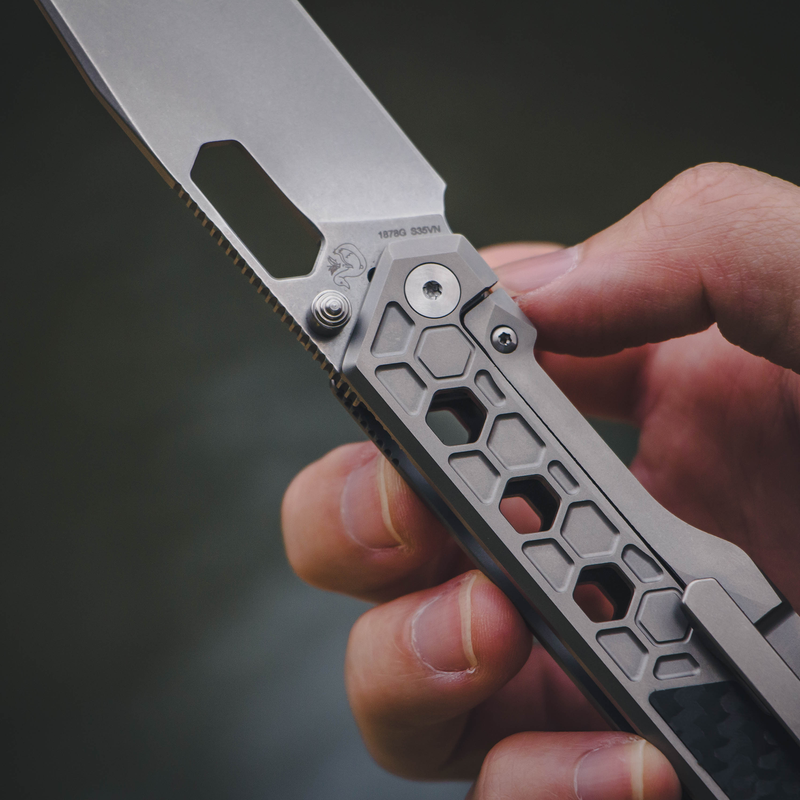 ArtisanCutlery Beest Frame Lock Knife Grey Titanium + Fat Carbon Handle (3.65'' Stone Wash S35VN Blade) 1878G-GY