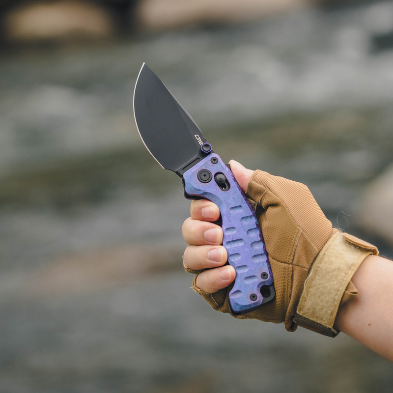 CJRB Doubletap Thumb Stud & Recoil Lock V2 Tatical Knife Crystal Titanium Handle(3.86'' CPM S35VN Steel Black PVD Coating Blade) J1970-CPU