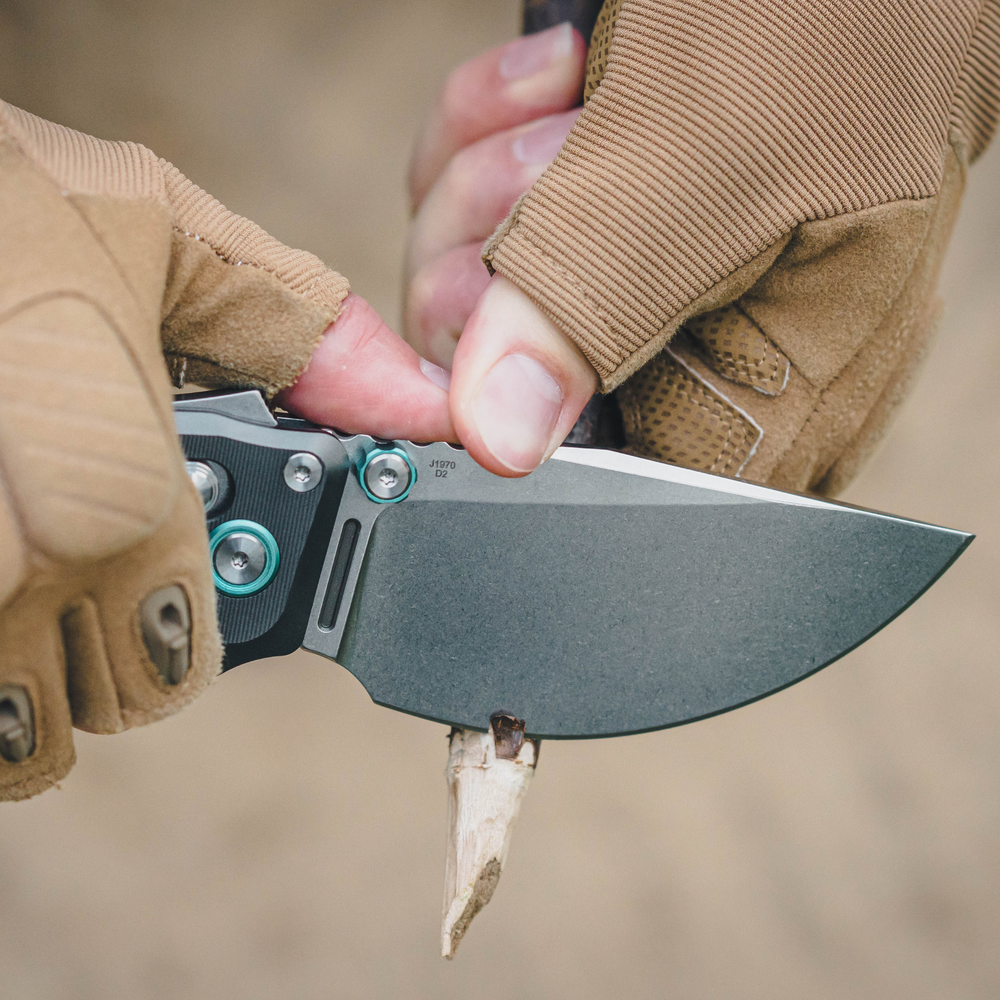 CJRB Doubletap Thumb Stud & Recoil Lock V2 Tatical Knife Gray 7075-T6 Aluminum Handle(3.86'' D2 Stone Wash Blade) J1970-GAL (Exclusive)