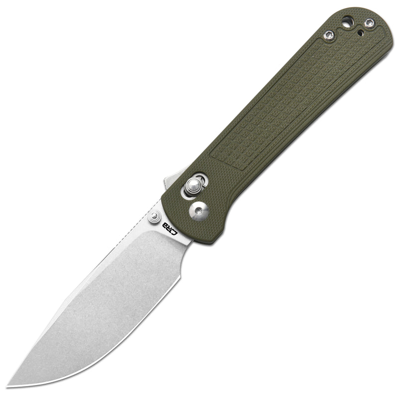 CJRB Bolt Thumbs Stud Recoil Lock Knife Green G10 Handle (3.25'' Stone Wash AR-RPM9 Blade) J1960-GN
