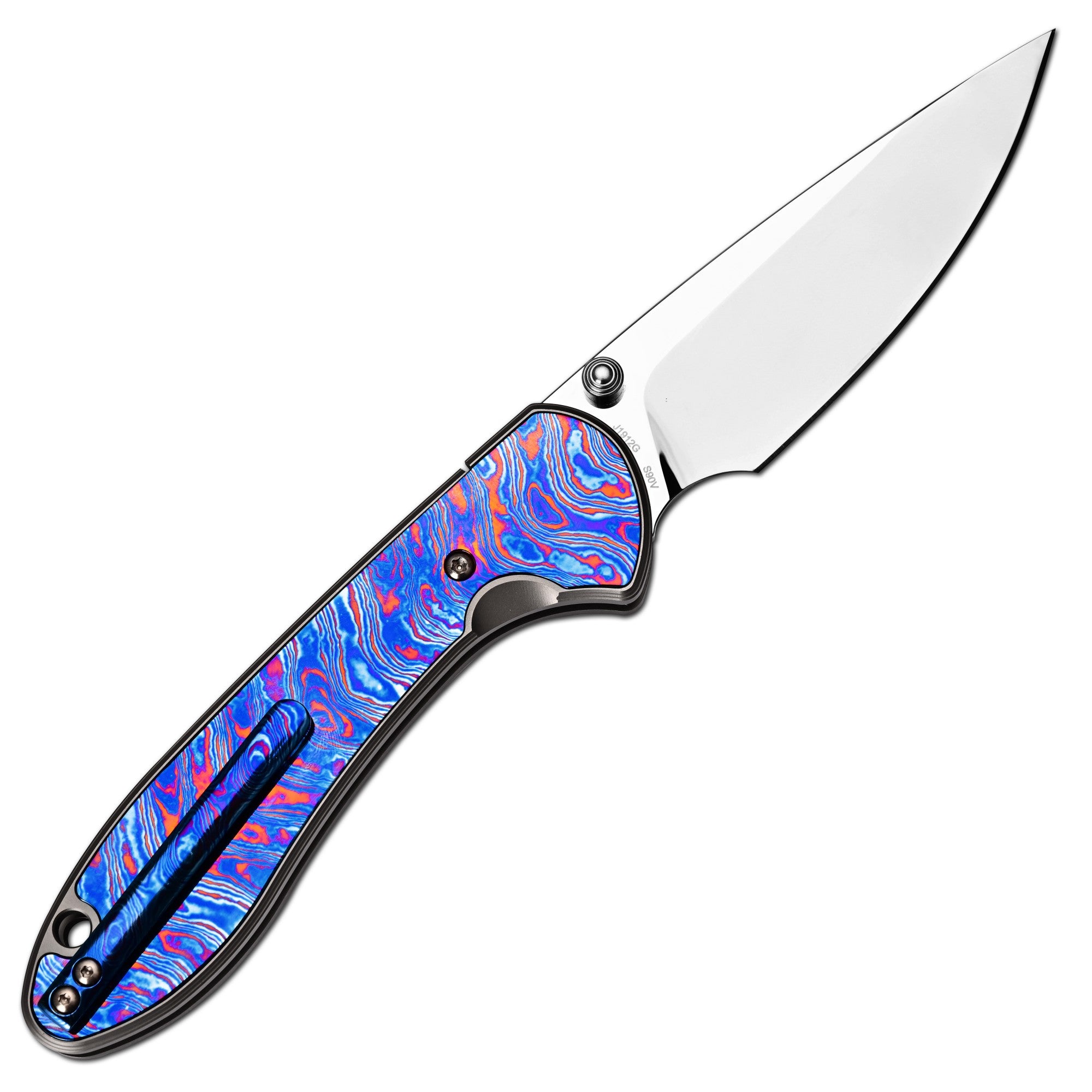 CJRB Building the Feldspar: Titanium Damascus Top-Framelock Deluxe - Product view 2