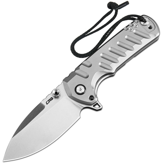 Cjrb Tundra Flipper &thumb Stud & Locking Pin & Frame Lock Tatical Knife Titanium Handle (3.78'' Stone Wash Cpm S35vn Blad...