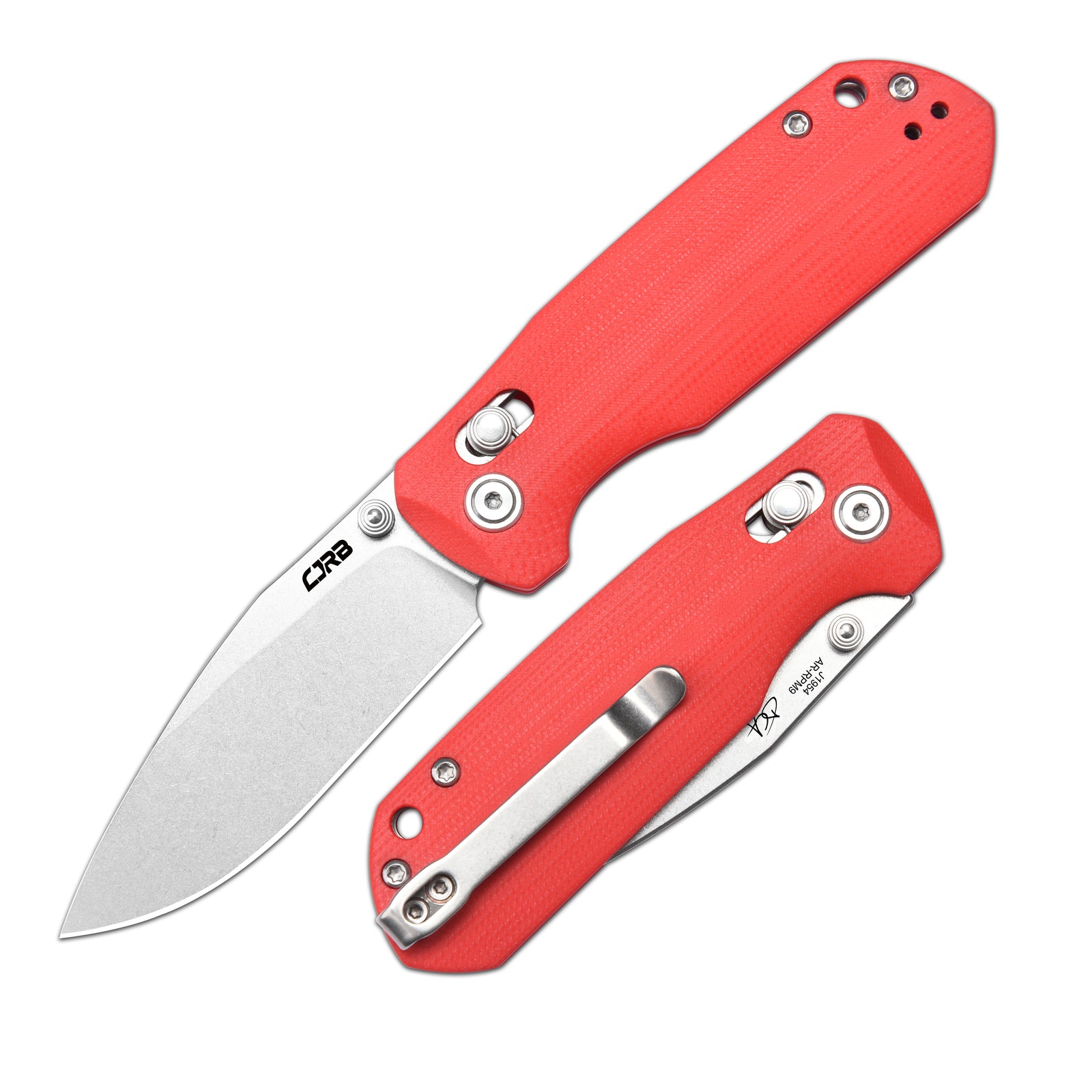 CJRB Maximal Crossbar Lock Knife Red G10 Handle (2.95'' Stone Wash AR-RPM9 Blade) J1954-RE
