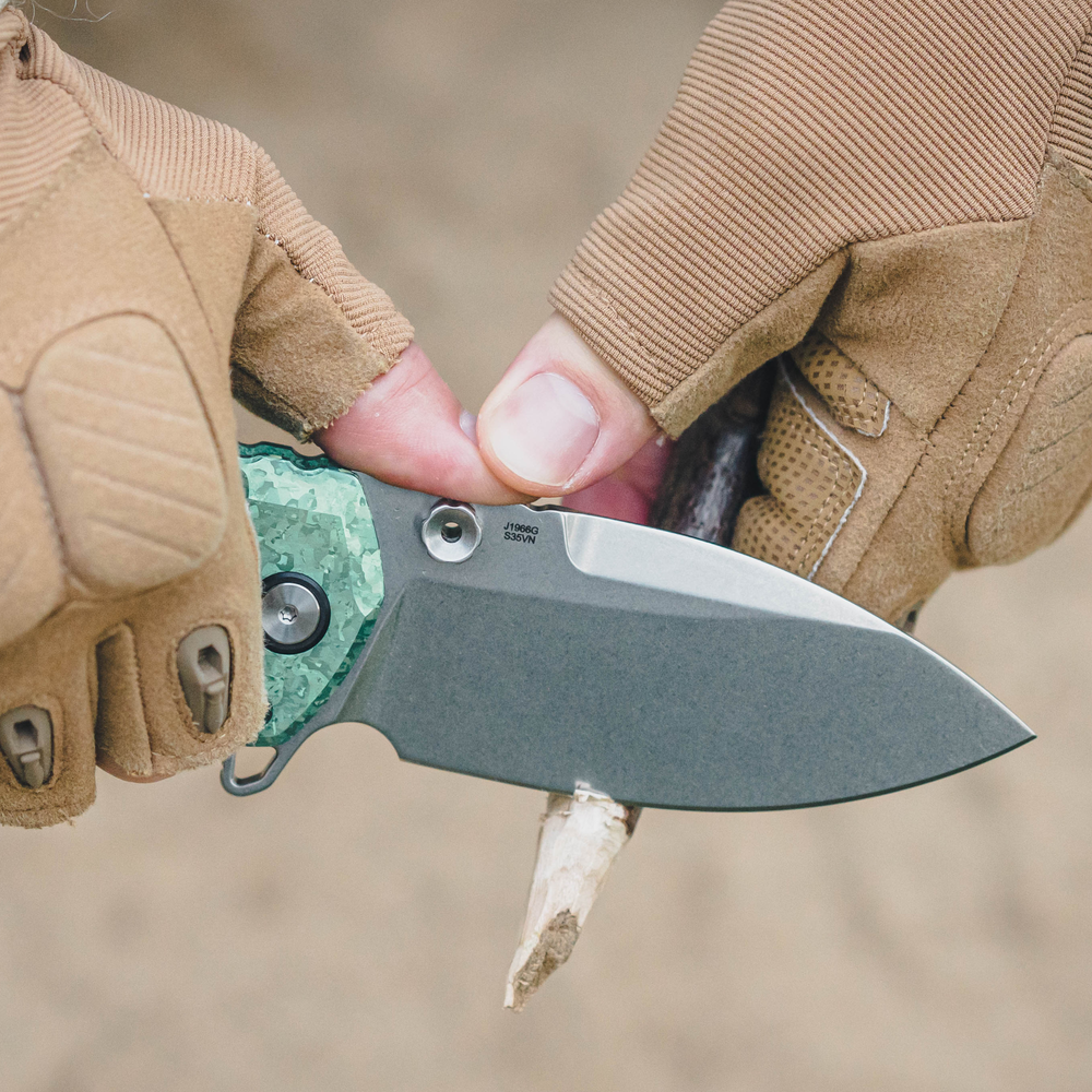 CJRB Tundra Flipper &Thumb Stud & Locking Pin & Frame Lock Tatical Knife Crystal Titanium Handle (3.78'' Stone Wash CPM S35VN Blade) J1966G-CGN (Limited Edition)