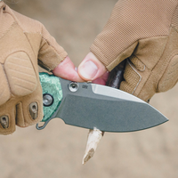 CJRB Tundra Flipper &Thumb Stud & Locking Pin & Frame Lock Tatical Knife Crystal Titanium Handle (3.78'' Stone Wash CPM S35VN Blade) J1966G-CGN (Limited Edition)