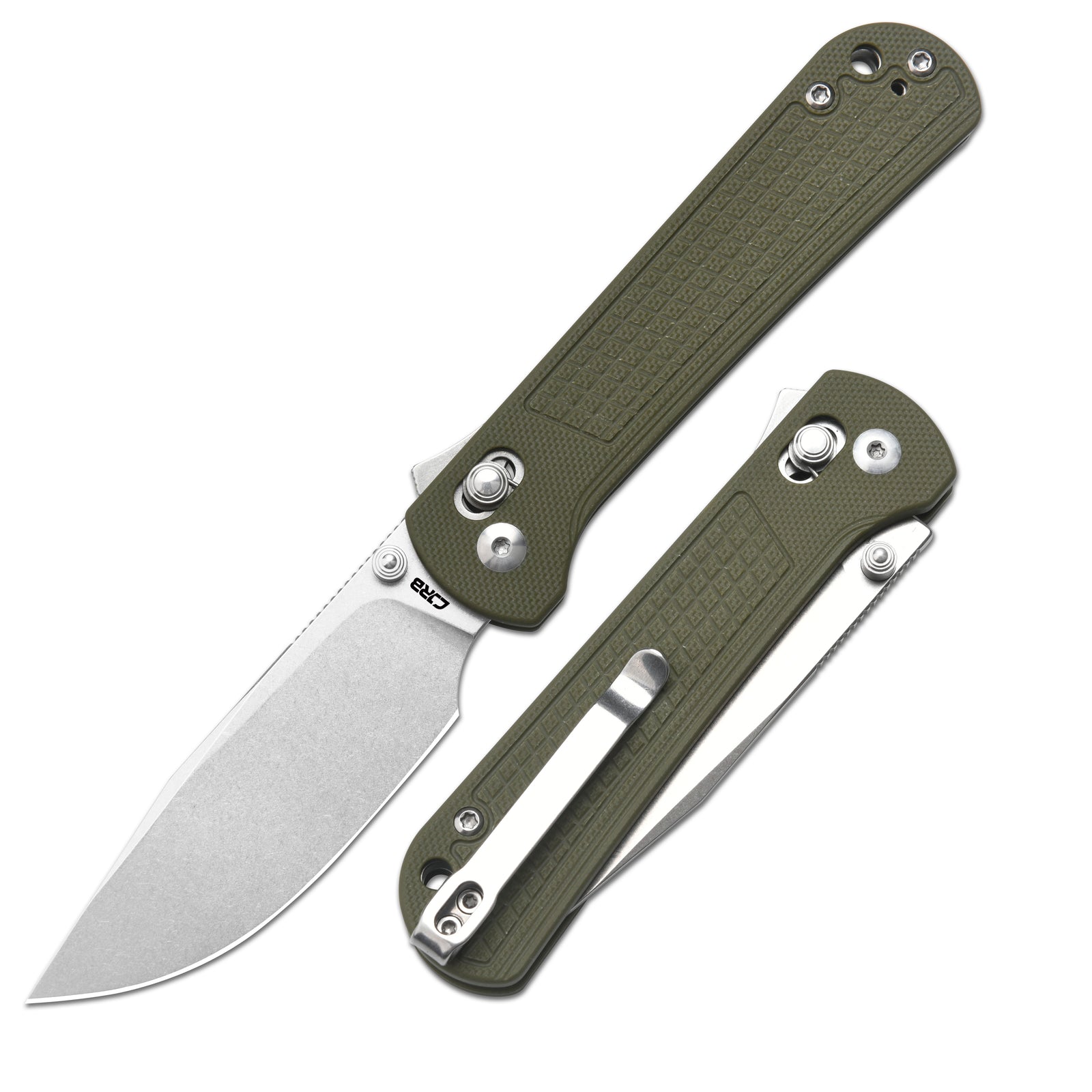 CJRB Bolt Thumbs Stud Recoil Lock Knife Green G10 Handle (3.25'' Stone Wash AR-RPM9 Blade) J1960-GN