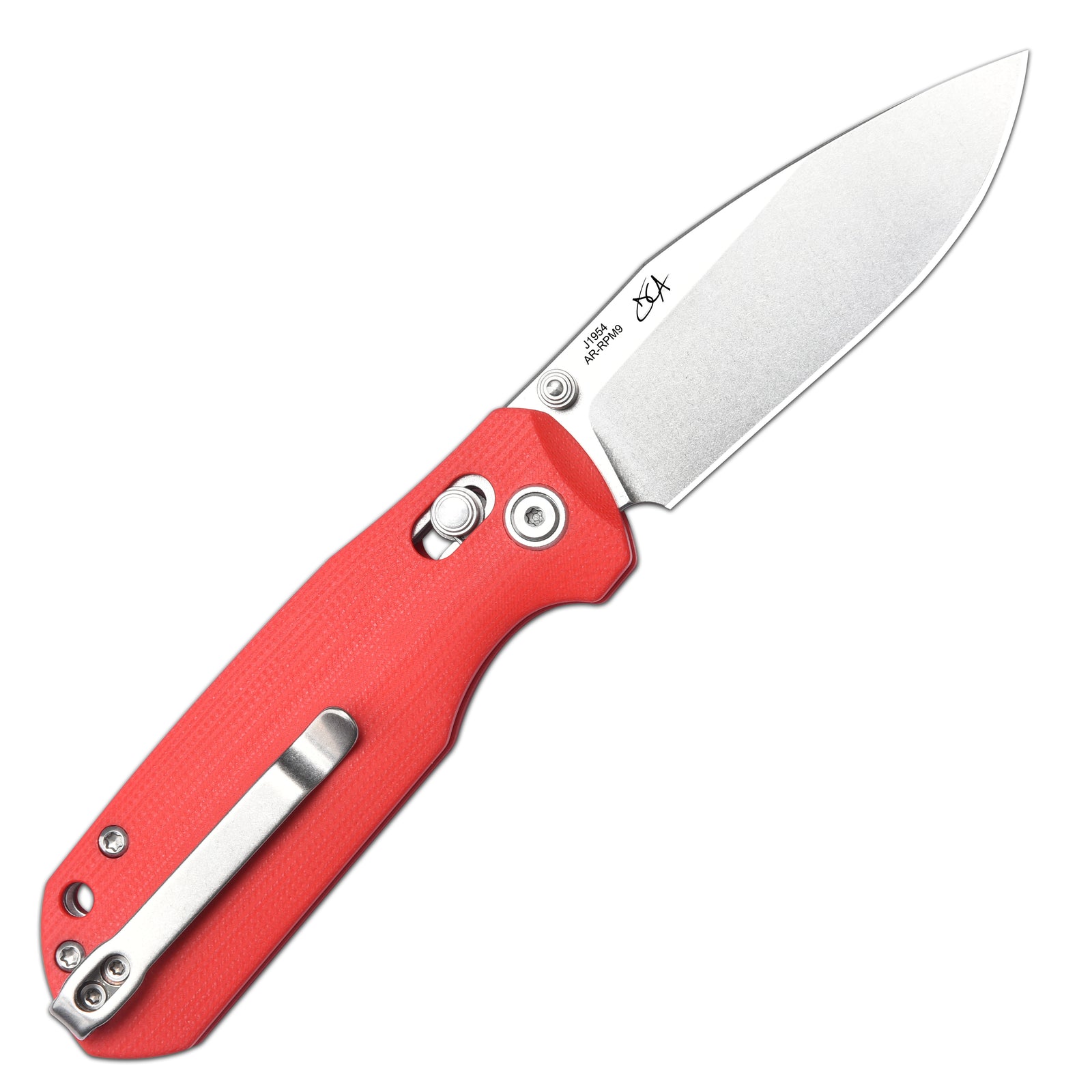 CJRB Maximal Crossbar Lock Knife Red G10 Handle (2.95'' Stone Wash AR-RPM9 Blade) J1954-RE