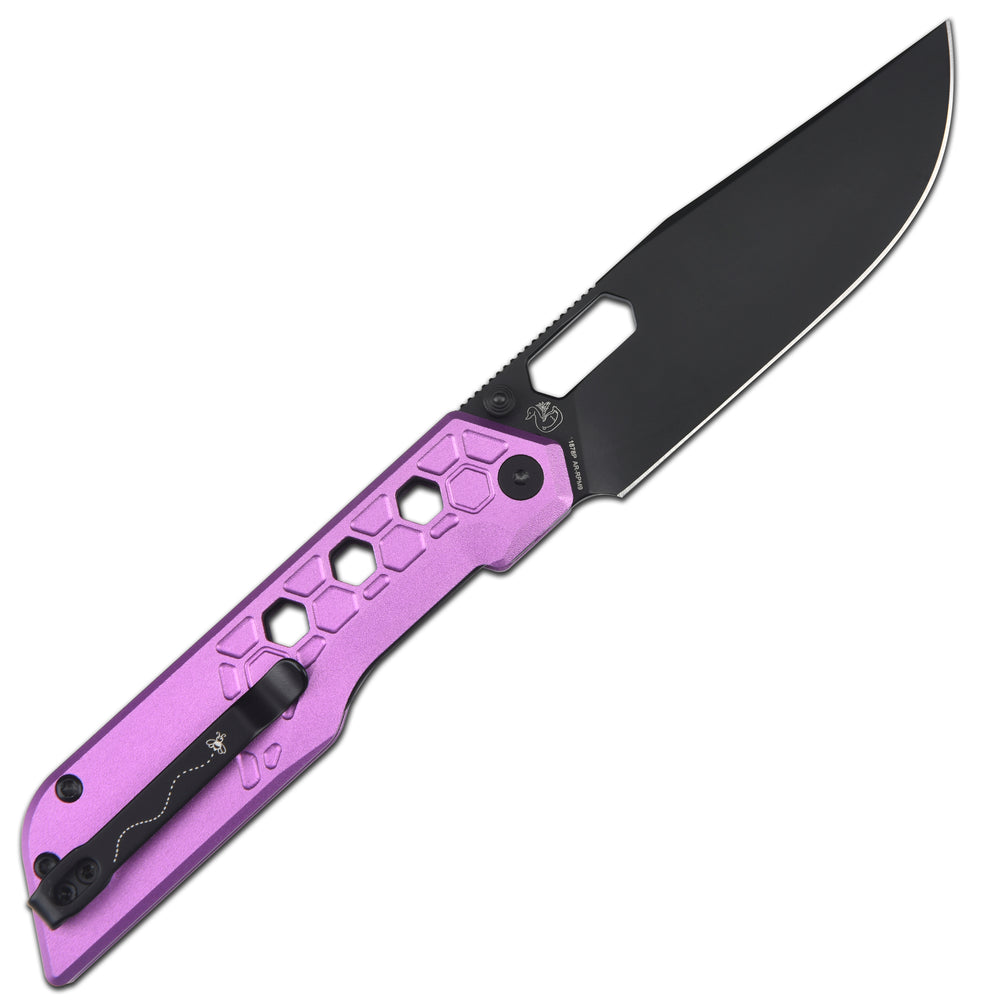 Artisan Cutlery Beest Liner Lock Front Flipper&Thumbs Hole Knife Purple Aluminum Handle (3.65'' Black PVD Coating AR-RPM9 Blade) 1878P-BVT