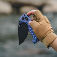 CJRB Doubletap Thumb Stud & Recoil Lock V2 Tatical Knife Crystal Titanium Handle(3.86'' CPM S35VN Steel Black PVD Coating Blade) J1970-CPU