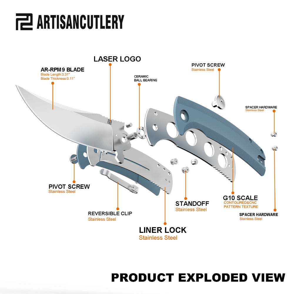 Artisan Cutlery Arroyo ATZ-1845P AR-RPM9 Steel Blade G10 Handle Folding Knives