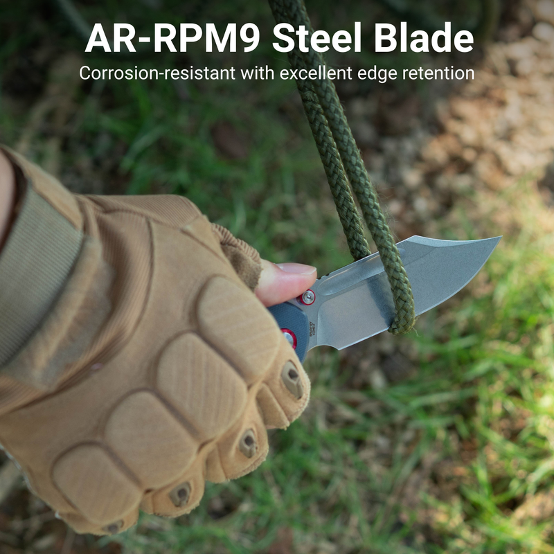 CJRB Bowie Pyrite Thumb Stud & Top Liner Lock Folding Knife Gray G10 Handle (3.35'' AR-RPM9 Steel Stone Wash Blade) J1942X-BU