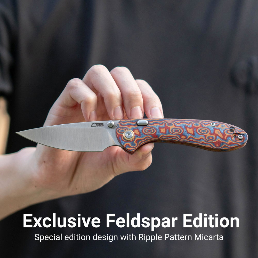 CJRB Feldspar Thumb Stud & Top Liner Lock Folding Knife Red Orange Micarta with Ripple Pattern Handle (3.53'' Sand Polish AR-RPM9 Steel Blade) J1912X-MOE (Exclusive)