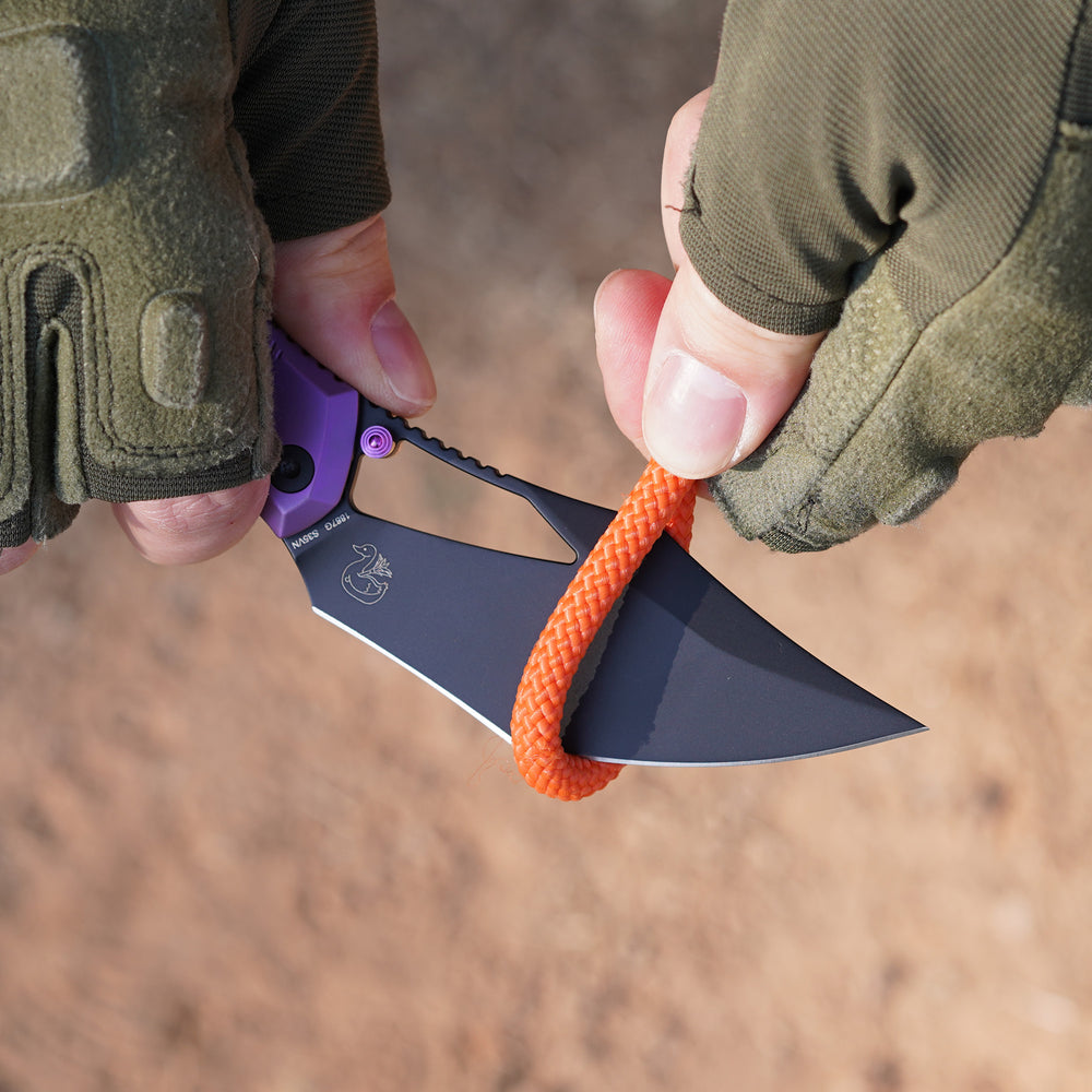 ArtisanCutlery Dark Wing Thumb Hole & Front Flipper Frame Lock EDC Knife Titanium Handle(3.63'' S35VN Black PVD Coating Blade ) 1887G-BPU