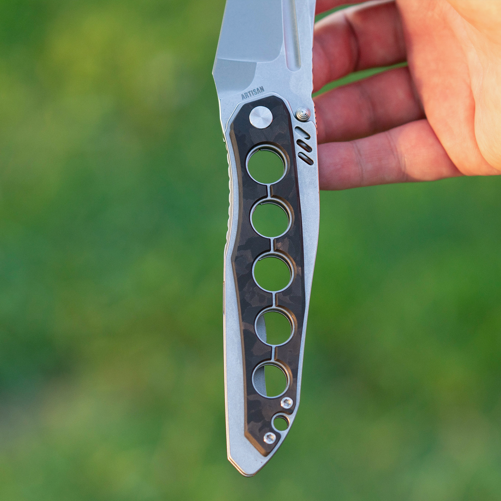 ArtisanCutlery Sudden Flipper & Liner Lock Tactical EDC Folding Knife Carbon Fiber & Steel Handle (4.17" S35VN Steel Stonewash Blade) 1890G-CF