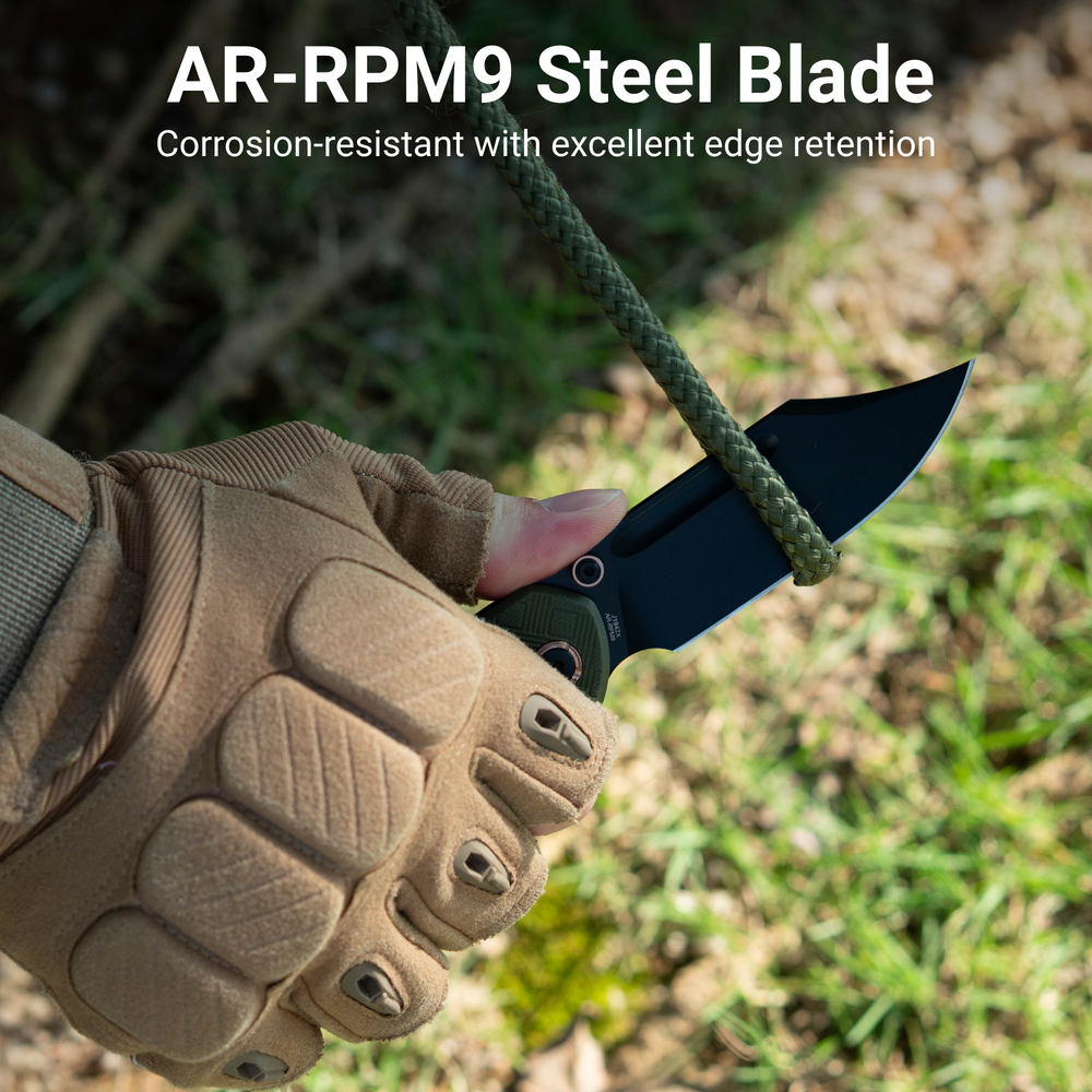 CJRB Bowie Pyrite Thumb Stud & Top Liner Lock Folding Knife Green CNC G10 Textured Handle (3.35'' AR-RPM9 Steel Black PVD Coating Blade) J1942X-BGN