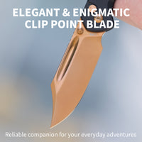 CJRB Bowie Pyrite J1942 AR-RPM9 Steel Blade Rose Gold Steel Handle Folding Knives