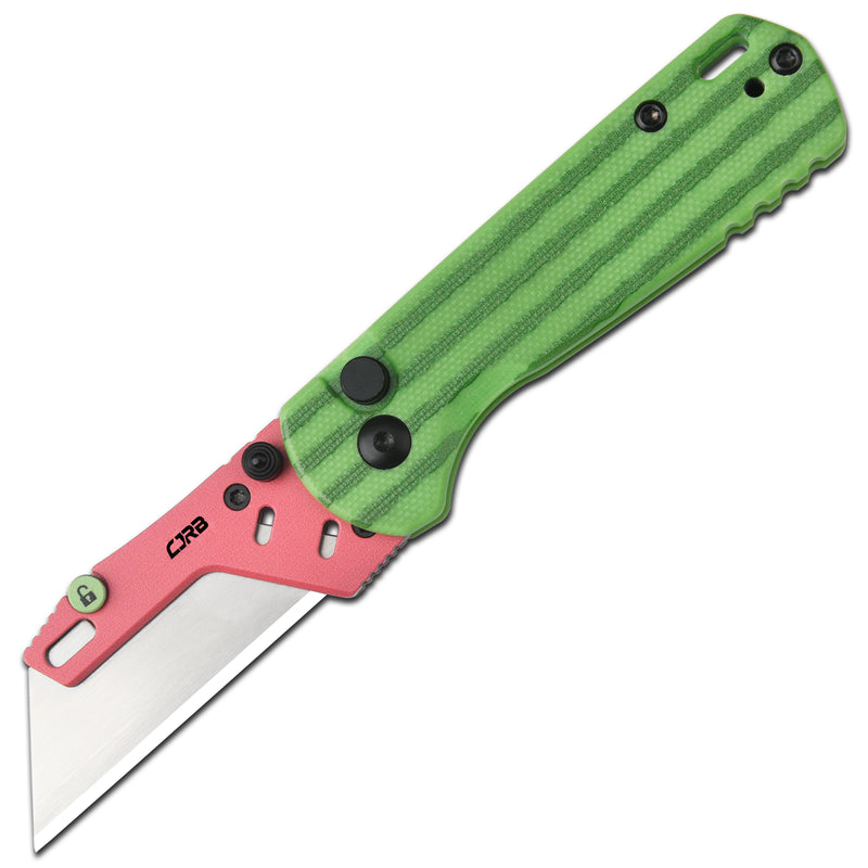 CJRB Boxer Button Lock Knife Green G10 Handle (2.3'' Stone Wash Steel Blade) J1967-WM, with 10 pcs blades