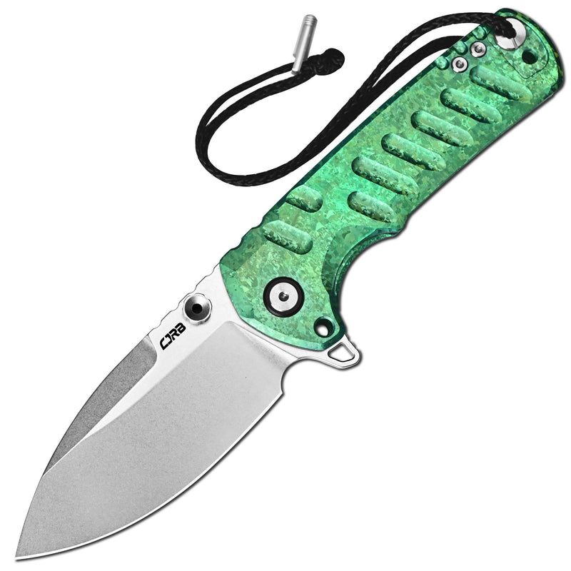 CJRB Tundra Flipper &Thumb Stud & Locking Pin & Frame Lock Tatical Knife Crystal Titanium Handle (3.78'' Stone Wash CPM S35VN Blade) J1966G-CGN (Limited Edition)