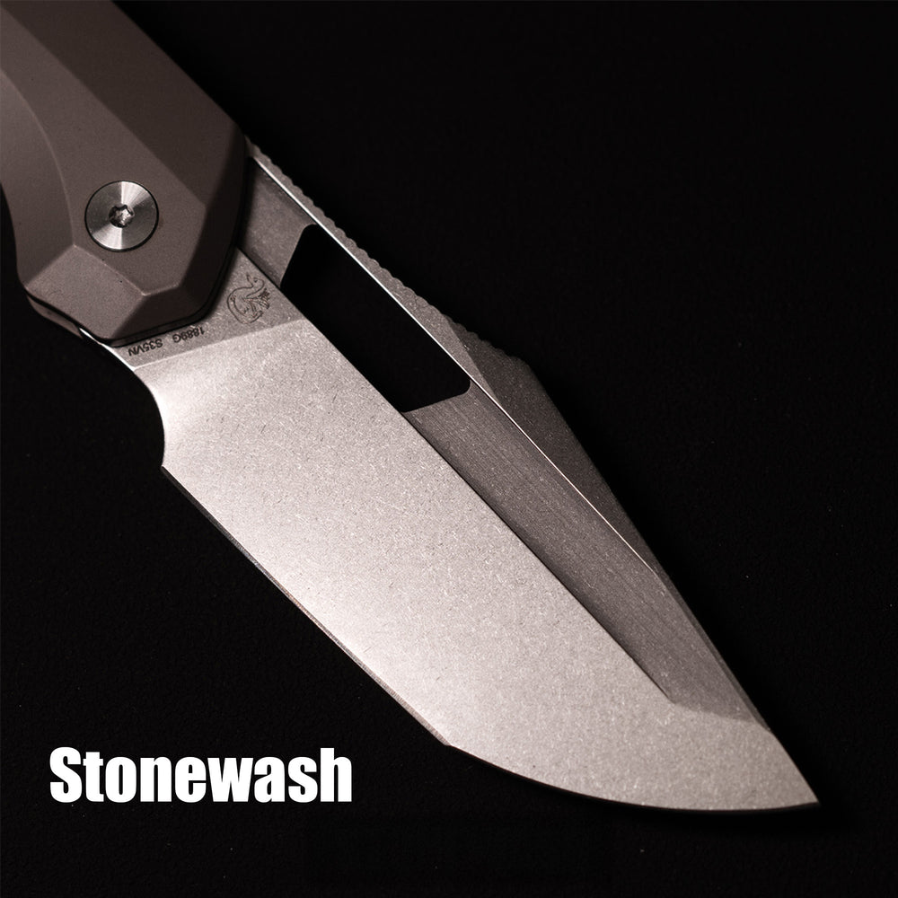 ArtisanCutlery Mousebird Thumb Hole Top Liner Lock EDC Knife Titanium Handle Gold Titanium Clip(3'' S35VN Stone Wash Blade ) 1889G-DG